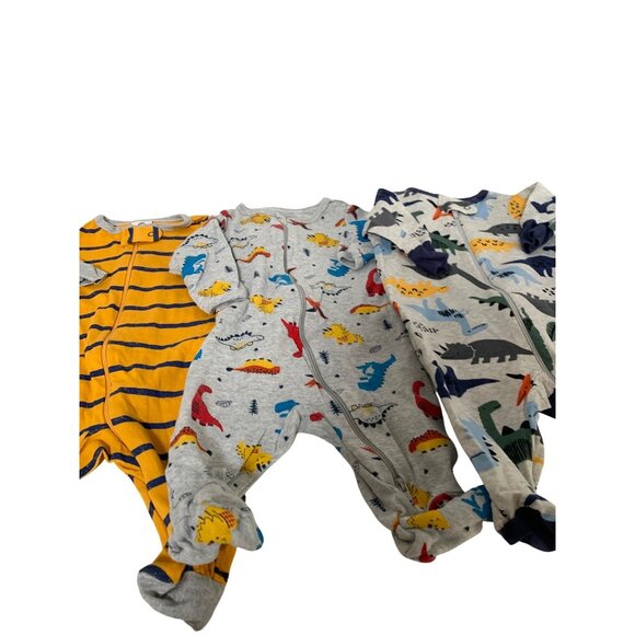 Lot of 3 Boys Infant Baby Size Newborn Long Sleeve SLeeper Pajamas Full Zip Dino - Picture 3 of 4